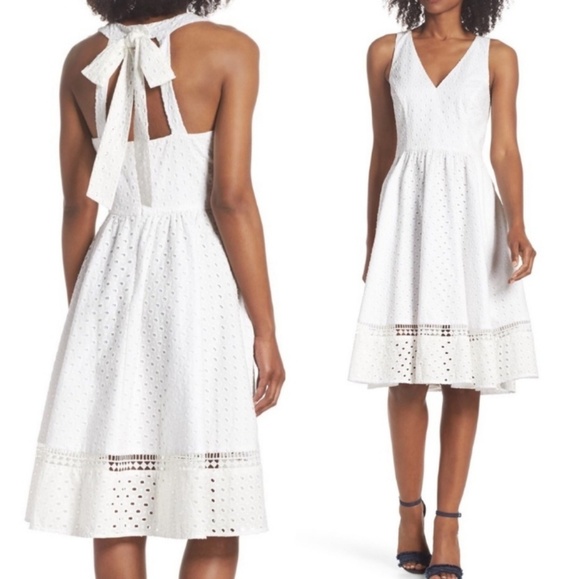 Eliza J Dresses & Skirts - Eliza J White Eyelet Crochet Lace Fit Flare Dress